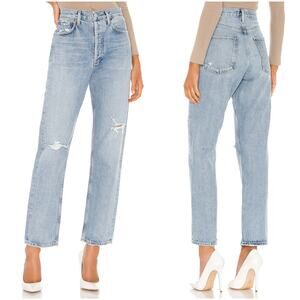 AGOLDE 90's Mid-Rise Loose Fit Jean in Captured Size 24 Button Fly Distressed
